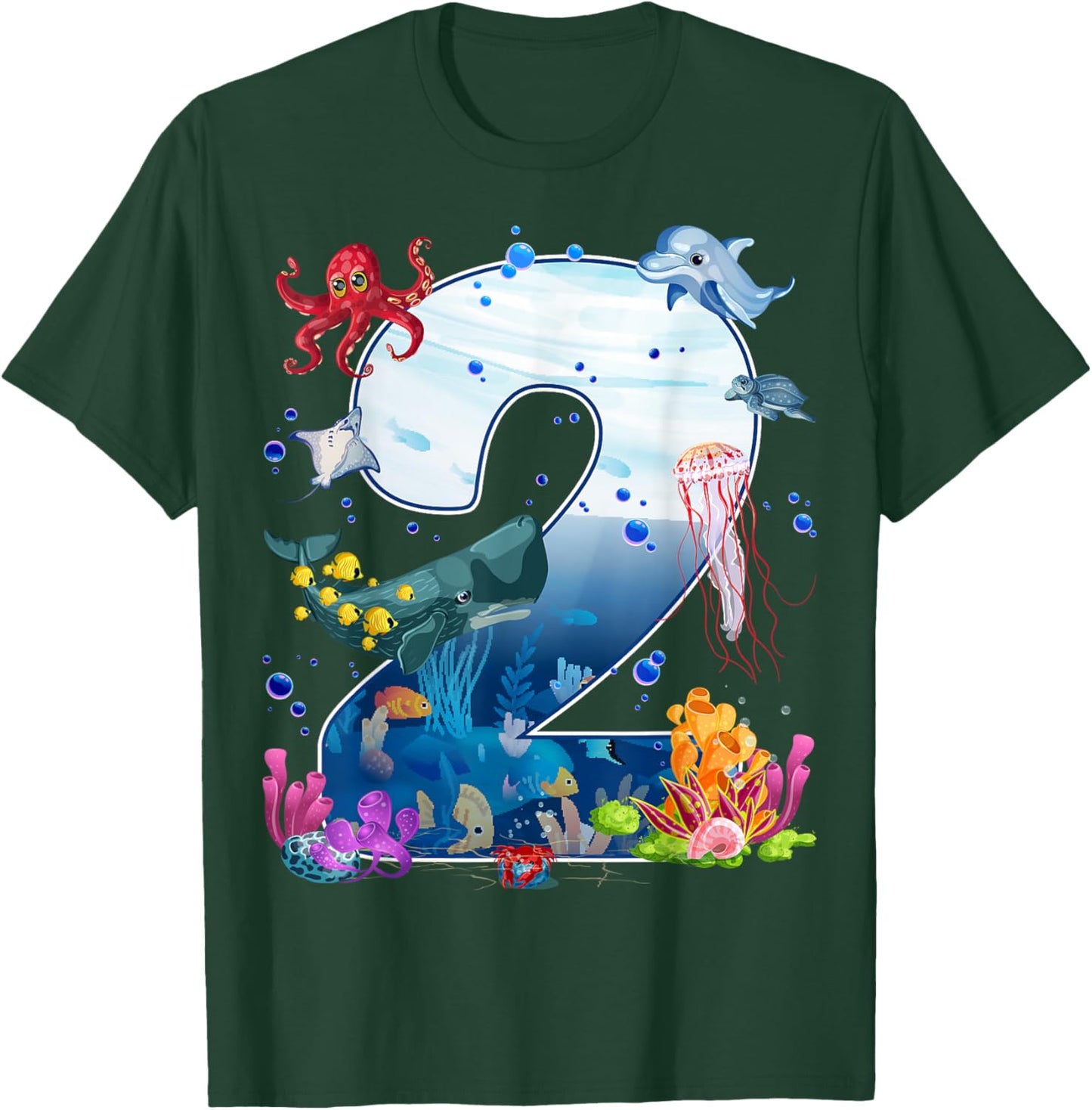2nd Birthday Party Ocean 2 Year Old Sea Fish Aquarium Boy T-Shirt - T-Shirt | Forest