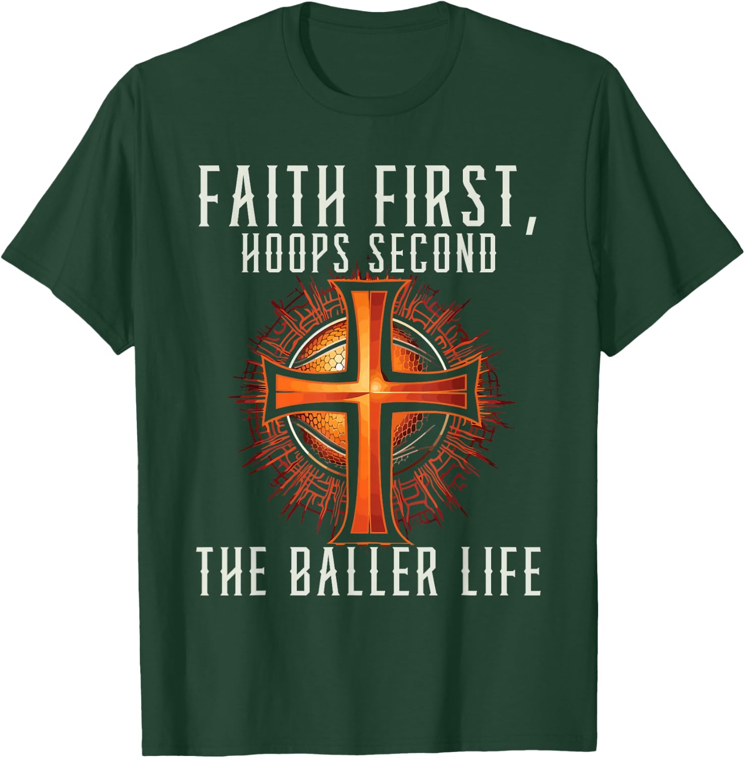 Basketball And Jesus Christ Christian Believer Hooper T-Shirt - T-Shirt | Forest