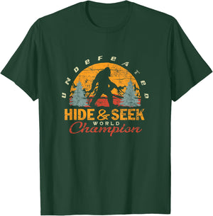 Bigfoot Undefeated Hide and Seek Champion Sasquatch T-Shirt - T-Shirt | Forest