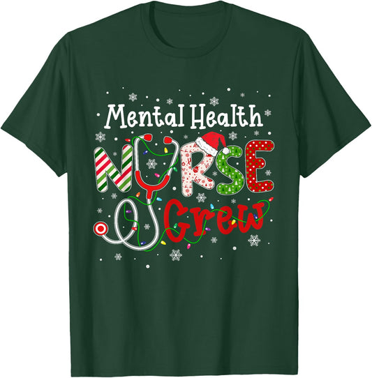 Mental Health Christmas Nurse Crew Nursing Christmas Pattern T-Shirt - T-Shirt | Forest