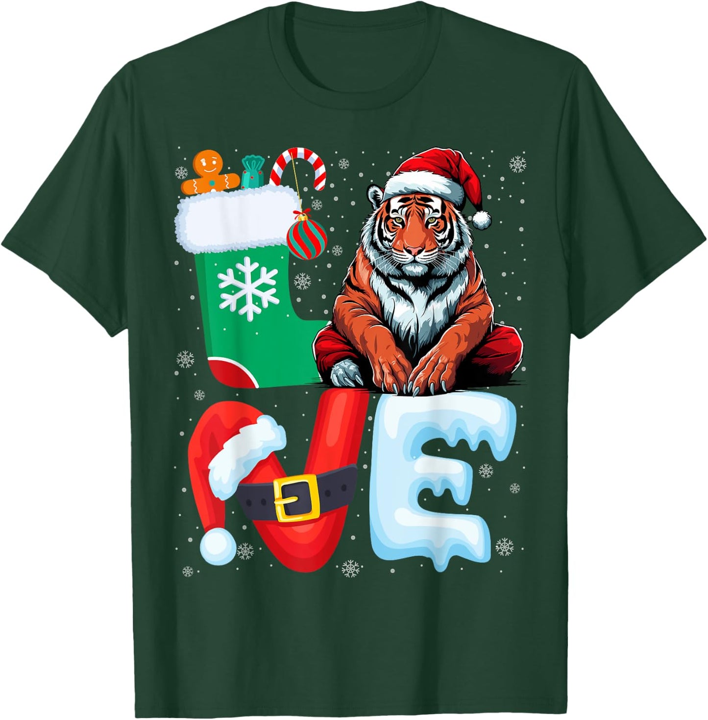Tiger Lover Santa Hat Xmas Holiday Tiger Christmas T-Shirt - T-Shirt | Forest