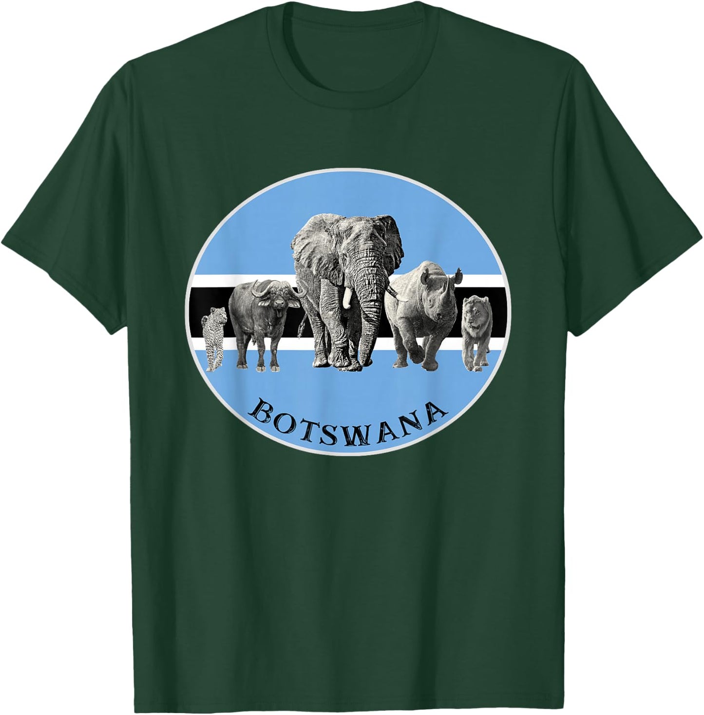 Proudly Botswana Big 5 on Botswana Flag for Wildlife Fans T-Shirt - T-Shirt | Forest