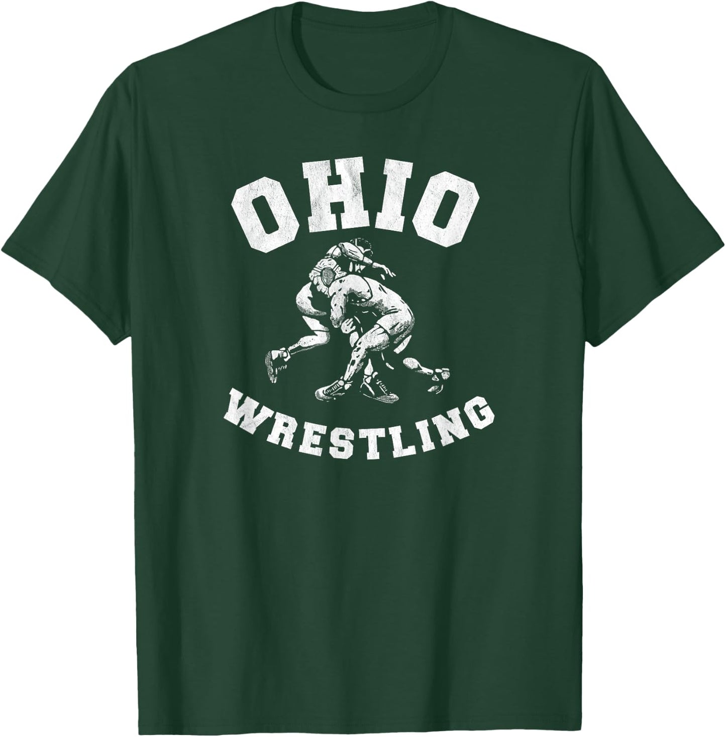 Ohio Wrestling 80s Distressed Retro Freestyle Wrestlers T-Shirt - T-Shirt | Forest