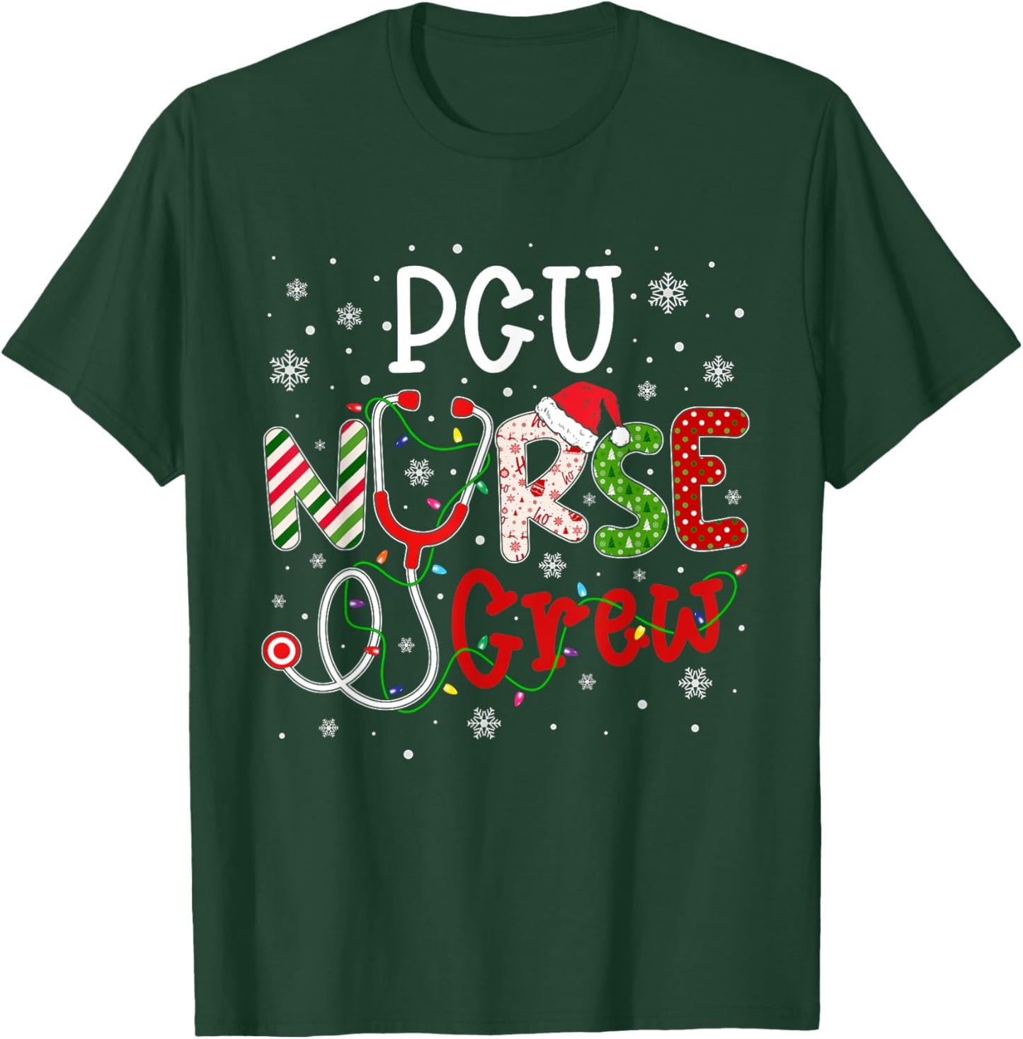 PCU Christmas Nurse Crew Funny Nursing Christmas Pattern T-Shirt - T-Shirt | Forest