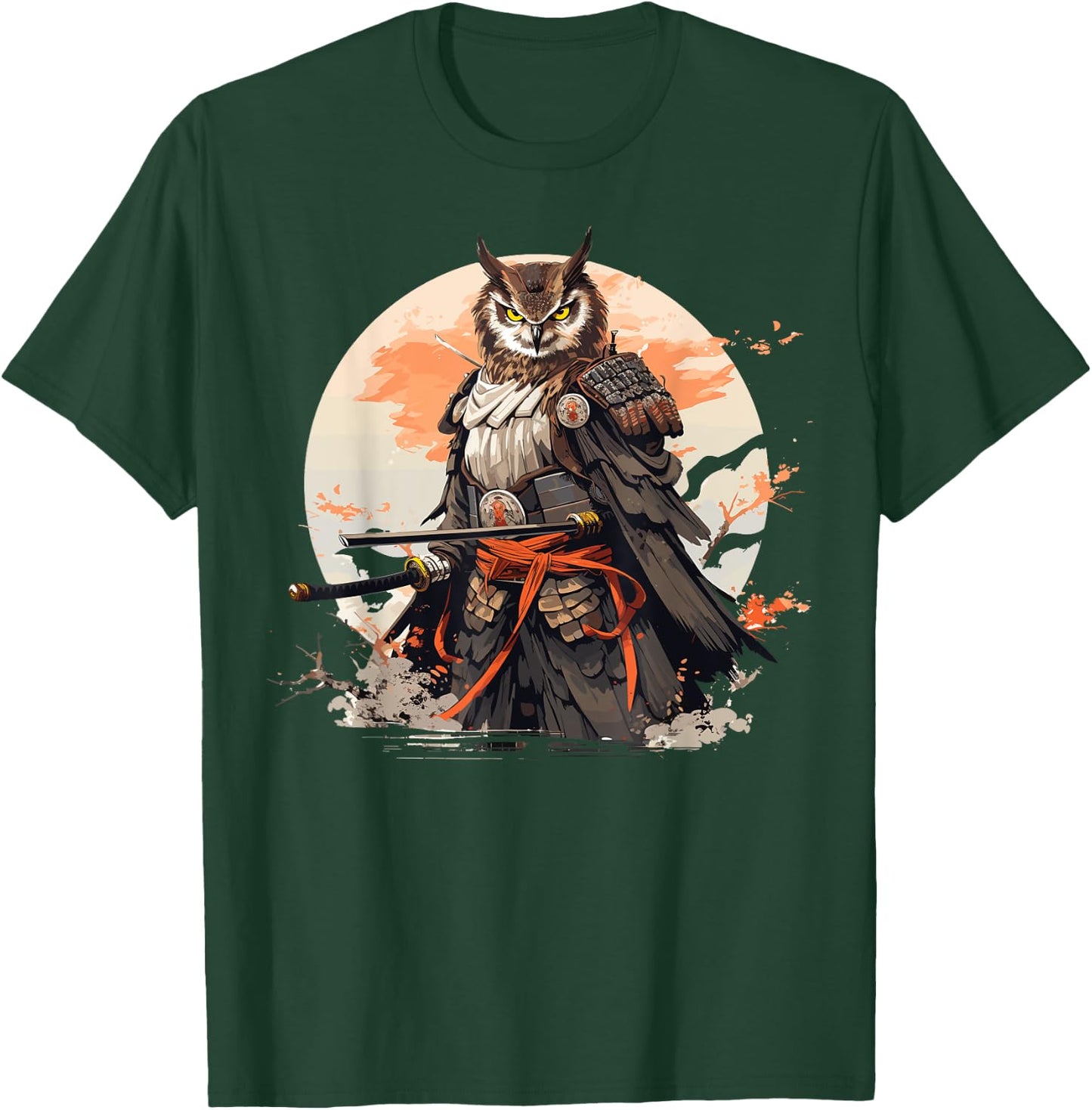 Samurai Owl Warrior Japanese Ninja Bird Owl Kawaii T-Shirt - T-Shirt | Forest