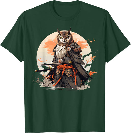 Samurai Owl Warrior Japanese Ninja Bird Owl Kawaii T-Shirt - T-Shirt | Forest