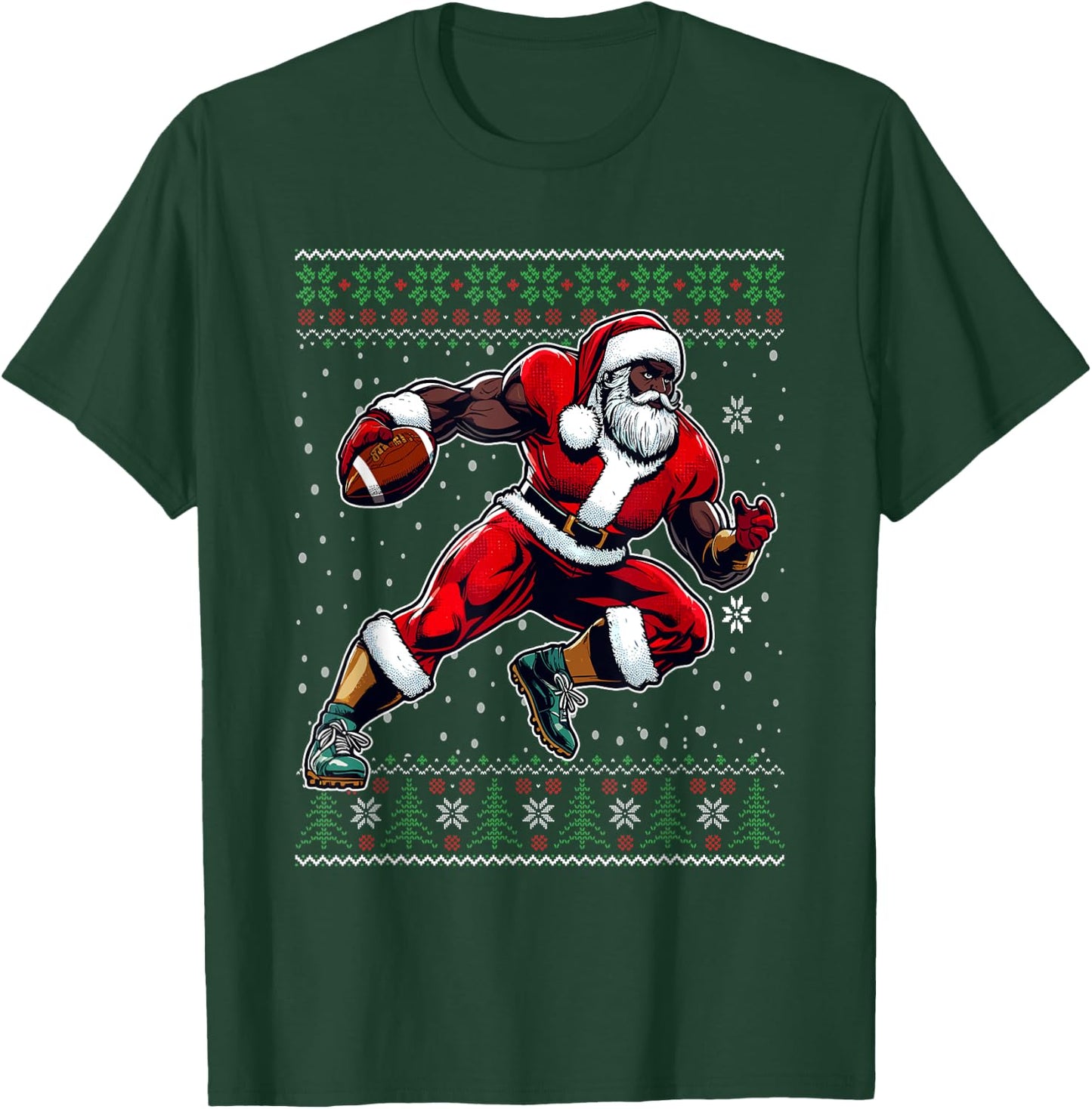 African American Santa Football Ugly Christmas Sweater T-Shirt - T-Shirt | Forest