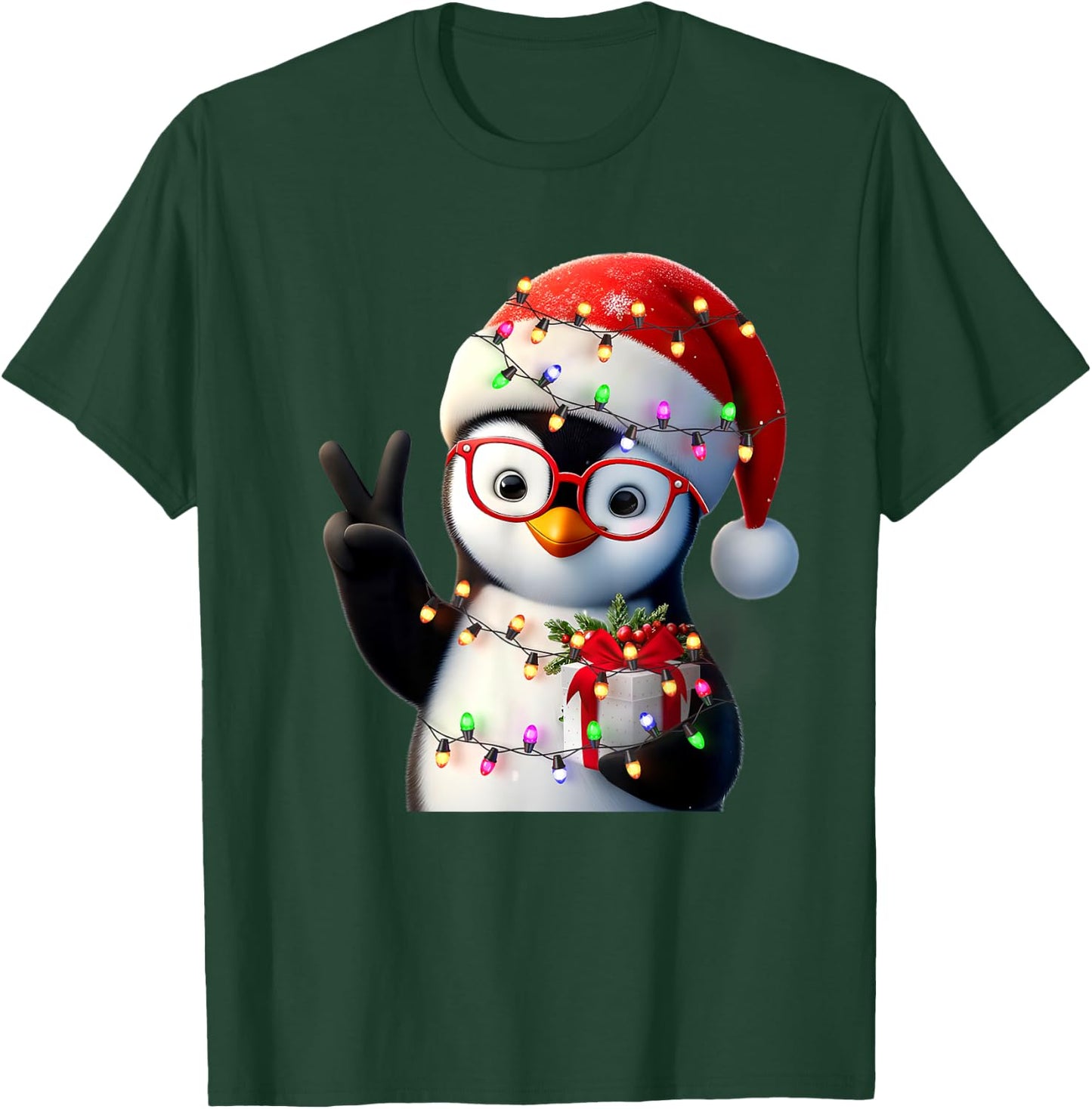 Peace Sign Hand Penguin Santa Christmas Penguin Pajamas T-Shirt - T-Shirt | Forest