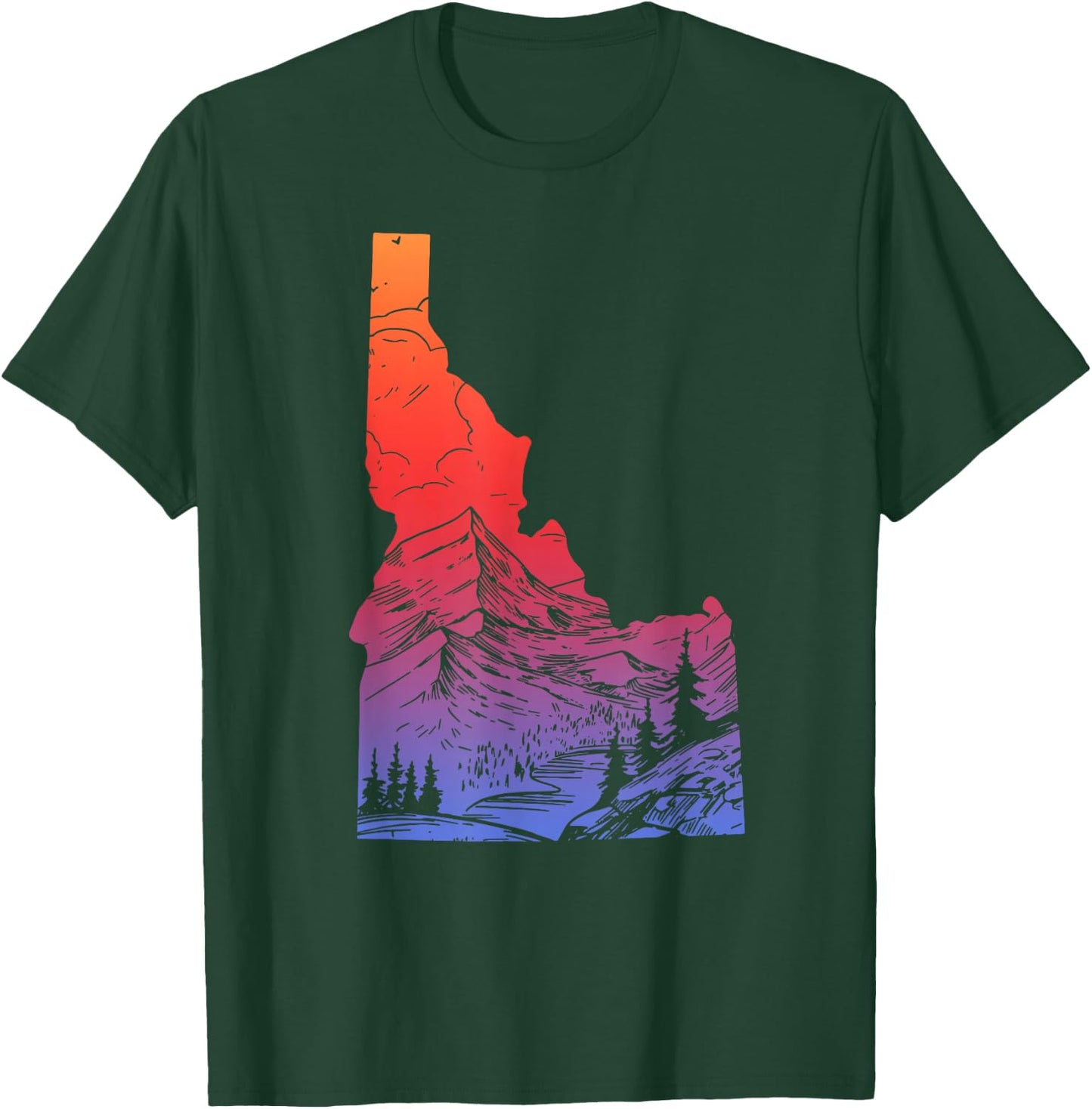 Idaho Mountains Pride State Map Hiking Camping Vintage T-Shirt - T-Shirt | Forest