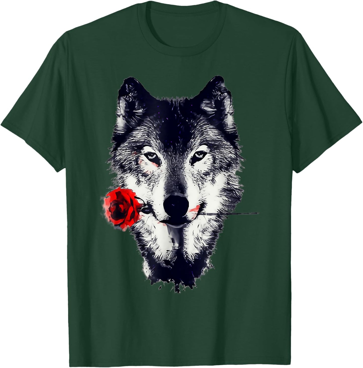 Wolf Rose Art Gift T-Shirt - T-Shirt | Forest