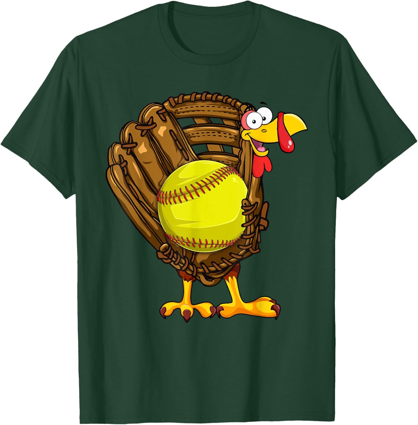 Funny Turkey Softball Glove Autumn Fall Vibes Thanksgiving T-Shirt - T-Shirt | Forest