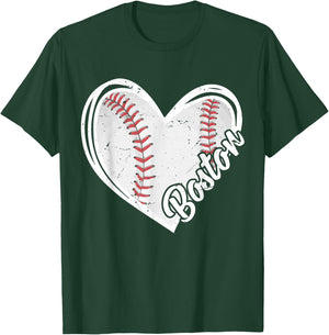 Boston Vintage Baseball Fans Men Women Boys Baseball Heart T-Shirt - T-Shirt | Forest