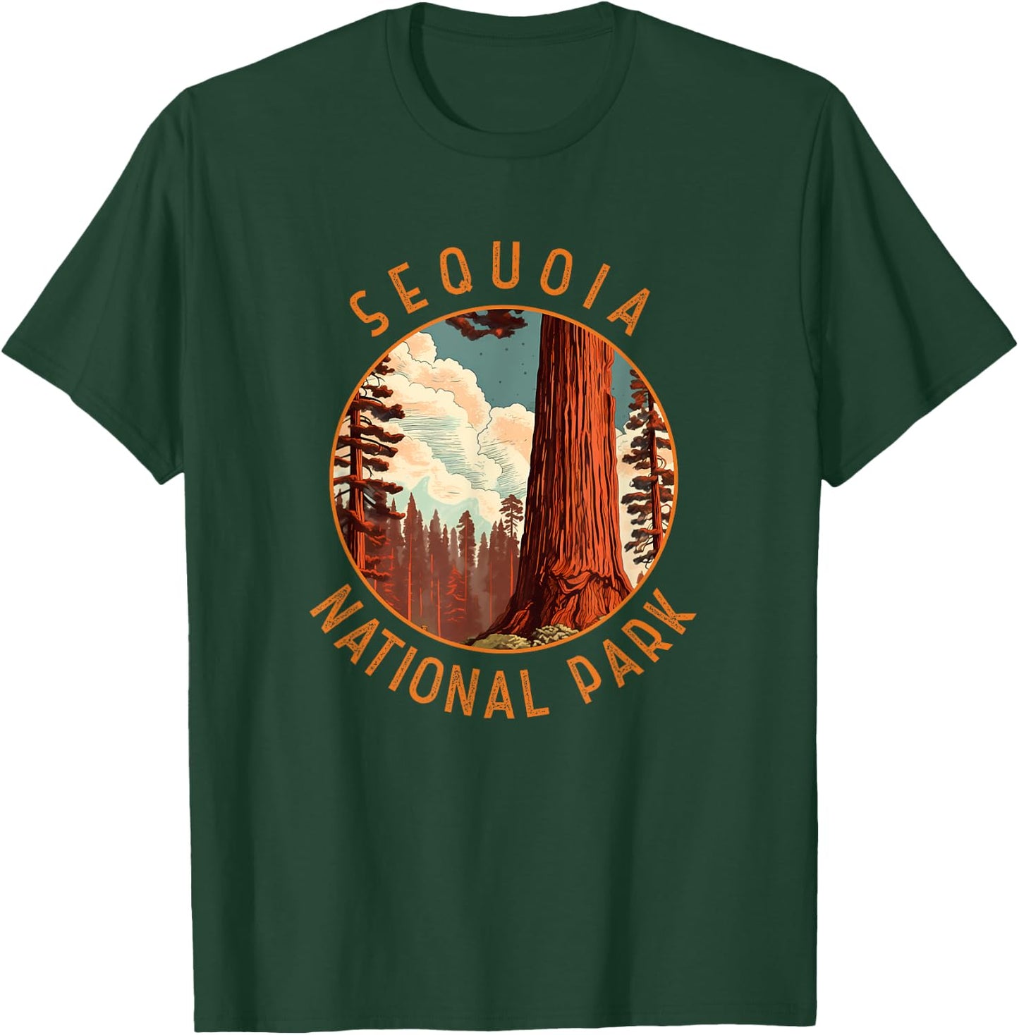 Sequoia National Park Illustration Distressed Circle T-Shirt - T-Shirt | Forest