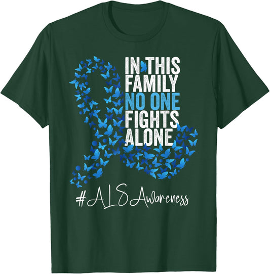 ALS Awareness Month Blue Ribbon Butterflies T-Shirt - T-Shirt | Forest