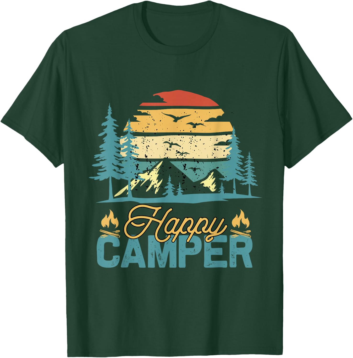 Happy Camper Retro Vintage Funny Matching Camping Crew Small T-Shirt - T-Shirt | Forest