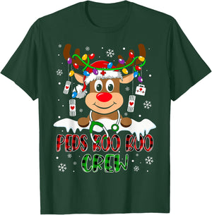 Peds Nurse Boo Crew Reindeer Nurse Buffalo Plaid Christmas T-Shirt - T-Shirt | Forest