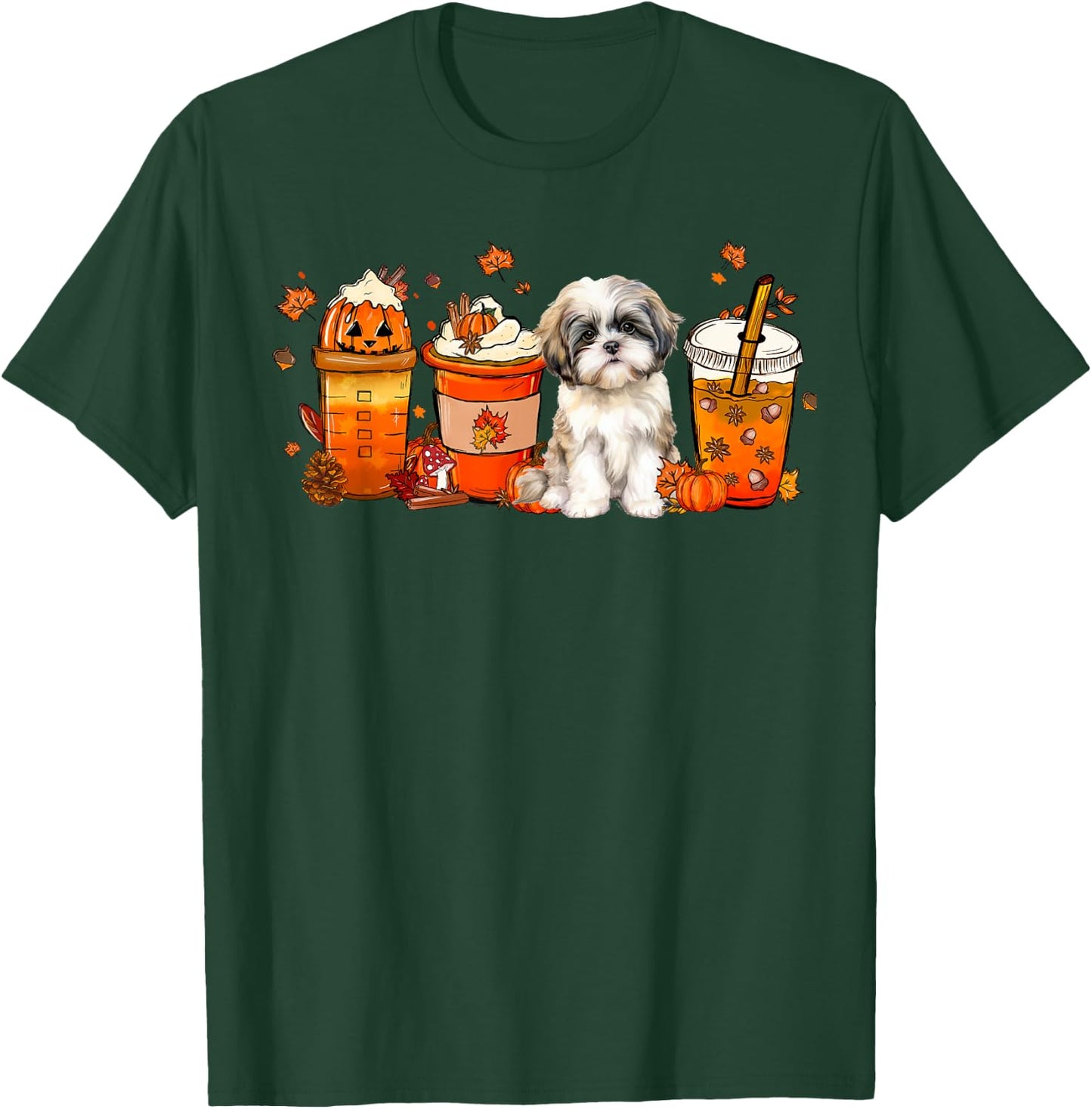 Fall Coffee Pumpkin Spice Fall Vibes Shih tzu Dog T-Shirt - T-Shirt | Forest