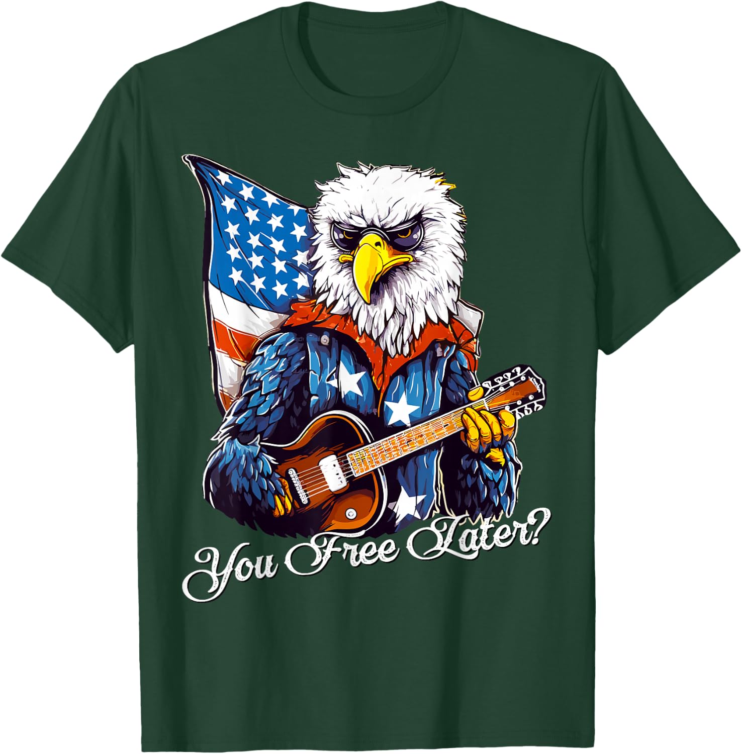 Funny USA Eagle 4th Of July American Flag Rock Music Retro Women Men T-Shirt - T-Shirt | Forest