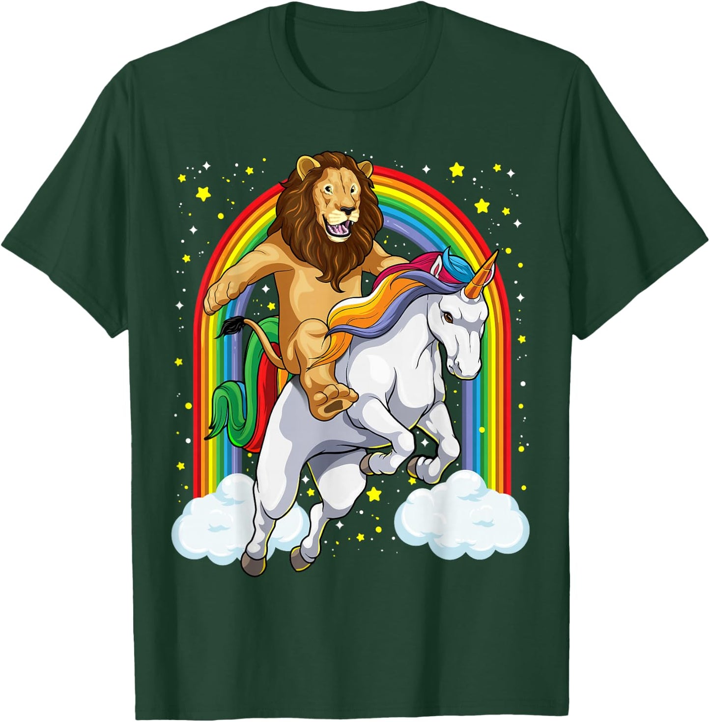 Lion Riding Unicorn Funny And Magical Lion Unicorn T-Shirt - T-Shirt | Forest