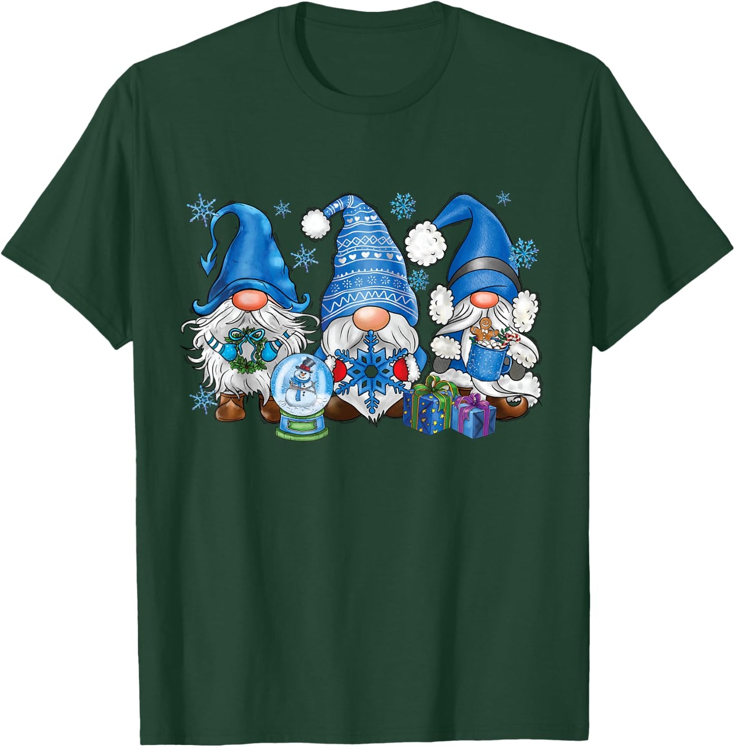 Snowman Gnomes in Blue Merry Christmas Gnomies Hello Winter T-Shirt - T-Shirt | Forest