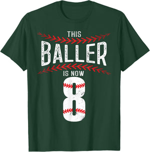 This Baller is now 8 Boy Baseball Birthday Party T-Shirt - T-Shirt | Forest