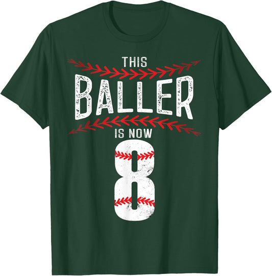 This Baller is now 8 Boy Baseball Birthday Party T-Shirt - T-Shirt | Forest