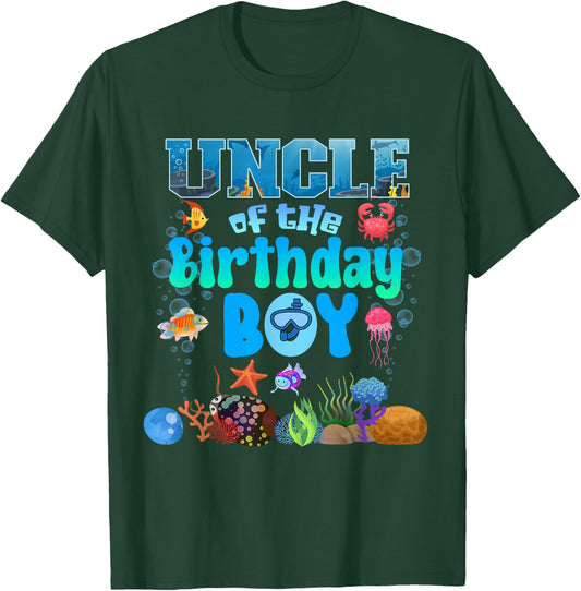 Uncle Of The Birthday Boy Aquarium Sea Animals Matching T-Shirt - T-Shirt | Forest
