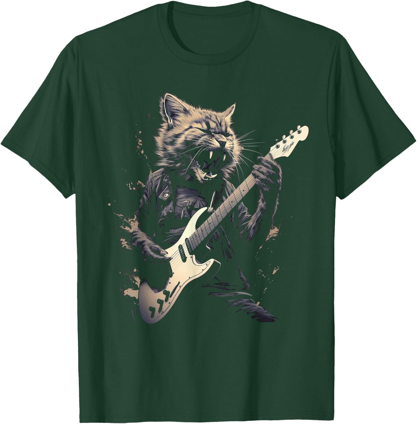 Cat Playing Bass Guitar Guitarist Rocker cool Men Women Kids T-Shirt - T-Shirt | Forest