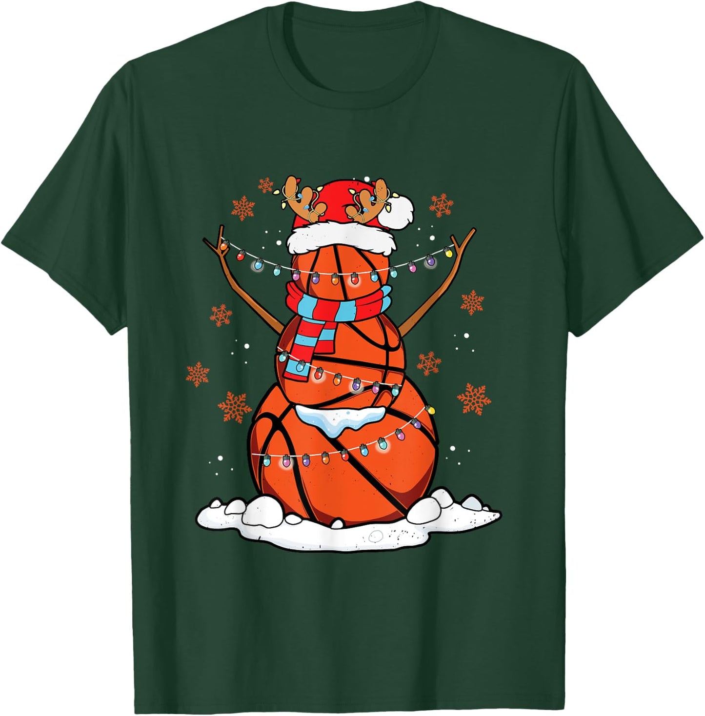 Christmas Basketball Players Team Sports Fan Coach Holiday T-Shirt - T-Shirt | Forest
