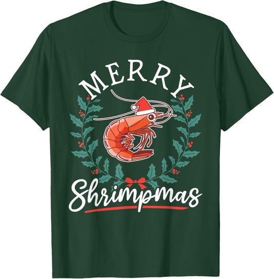 Shrimp Seafood Shellfish - Merry Shrimpmas Christmas T-Shirt - T-Shirt | Forest