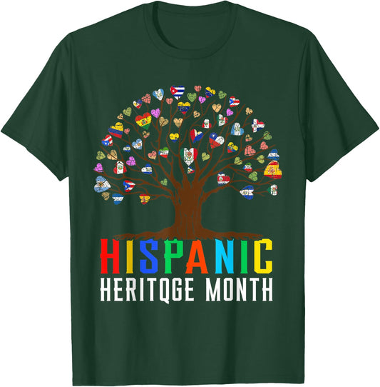 Heart Flag Tree Root Latino National Hispanic Heritage Month T-Shirt - T-Shirt | Forest