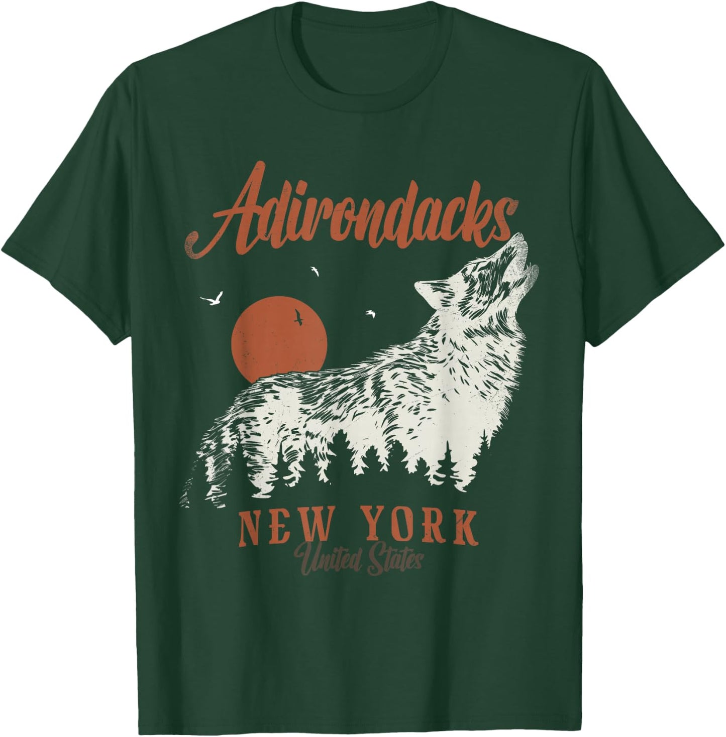 Vintage Adirondacks Mountains New York Forest Wolf T-Shirt - T-Shirt | Forest