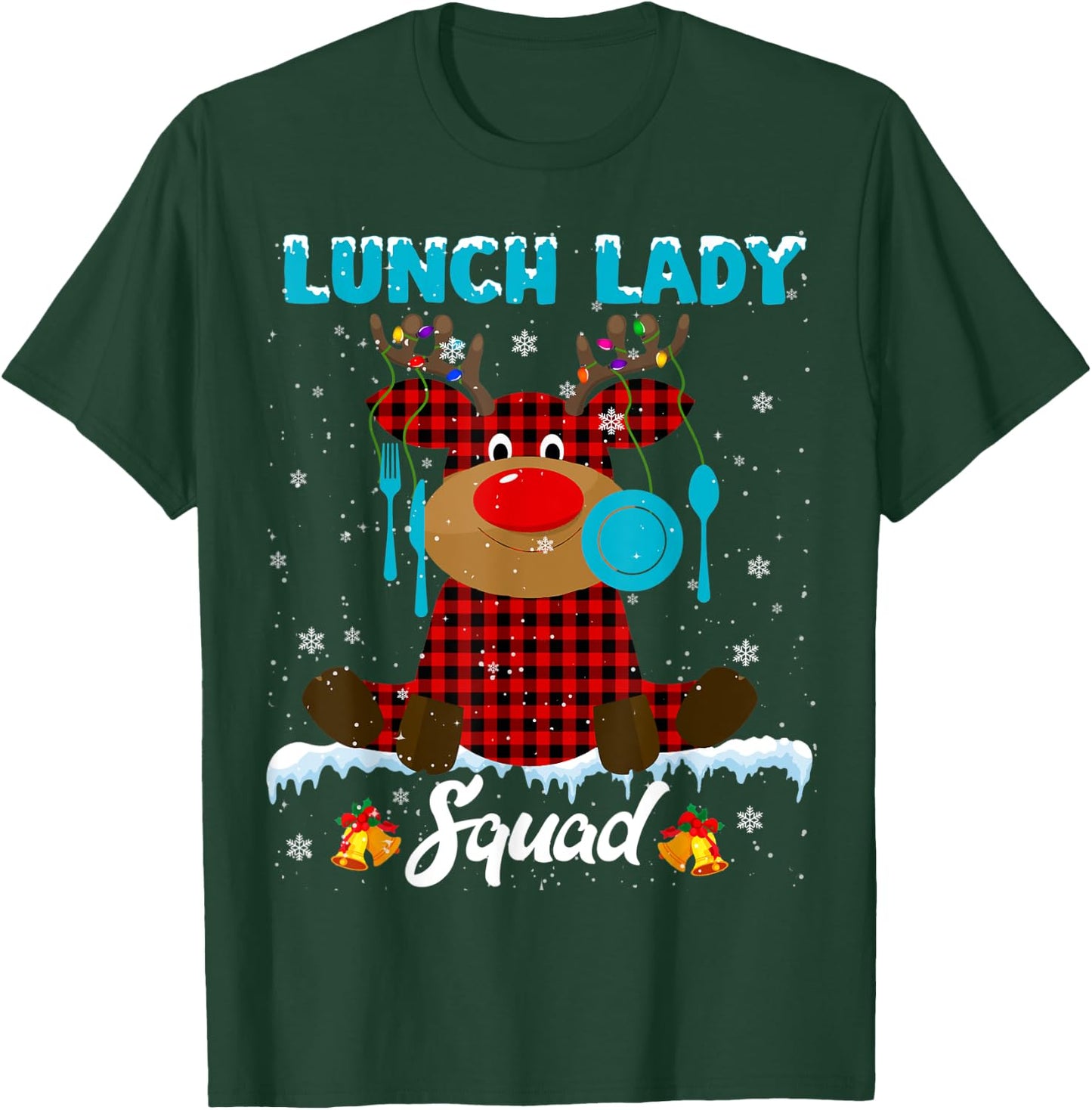 Lunch Lady Squad Xmas Lights Red Plaid Reindeer Lunch Lady T-Shirt - T-Shirt | Forest