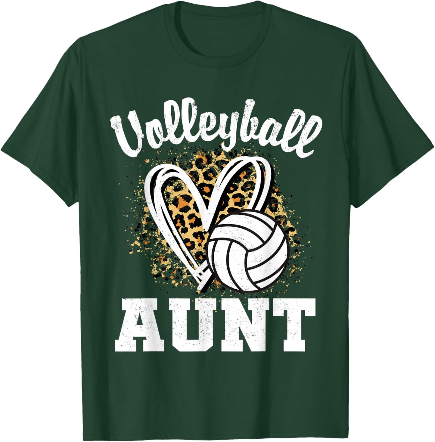 Volleyball Aunt Leopard Heart T-Shirt - T-Shirt | Forest