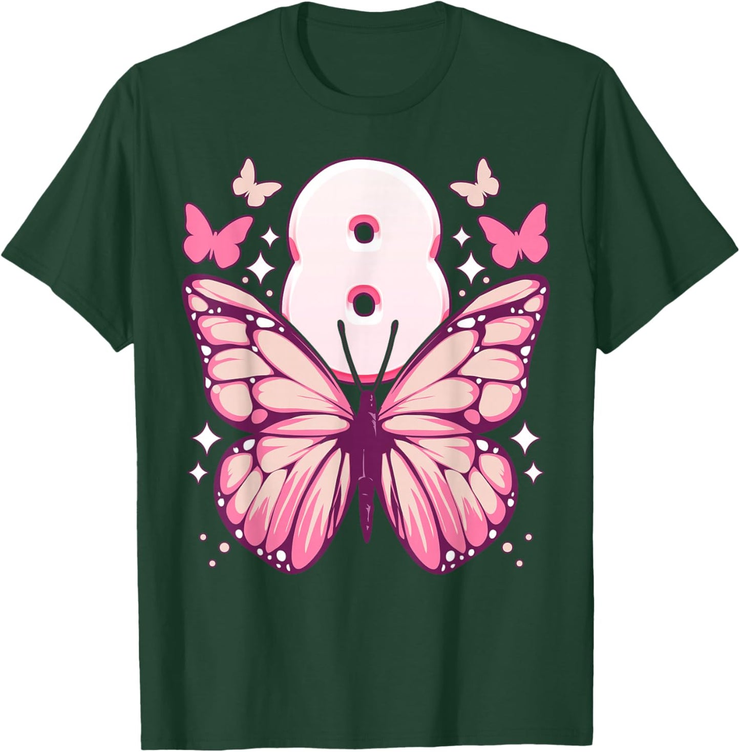 Birthday Girl 8 Years, Butterflies and Number 8 T-Shirt - T-Shirt | Forest