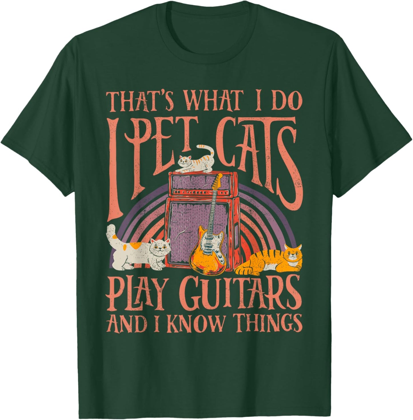 I Pet Cats Play Guitars Guitarist Music Lover Retro Vintage T-Shirt - T-Shirt | Forest