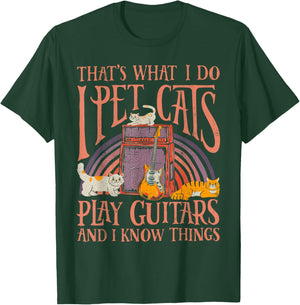 I Pet Cats Play Guitars Guitarist Music Lover Retro Vintage T-Shirt - T-Shirt | Forest