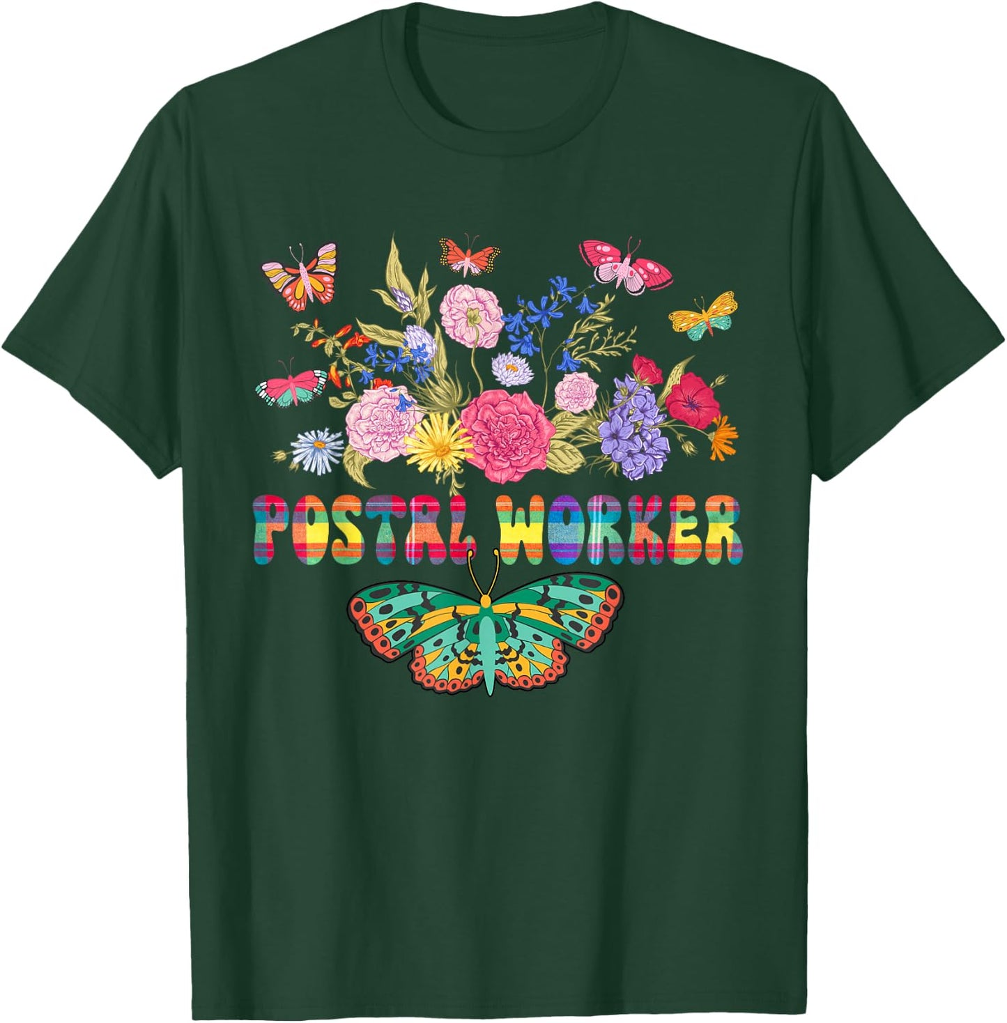 Postal Worker Cute Flowers Butterflies Costume Postal Worker T-Shirt - T-Shirt | Forest