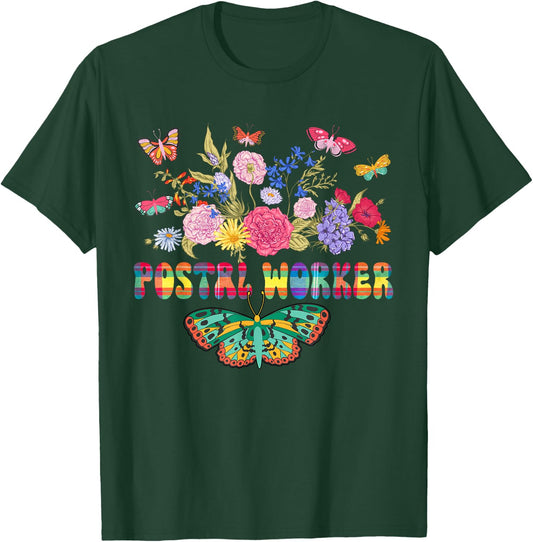 Postal Worker Cute Flowers Butterflies Costume Postal Worker T-Shirt - T-Shirt | Forest