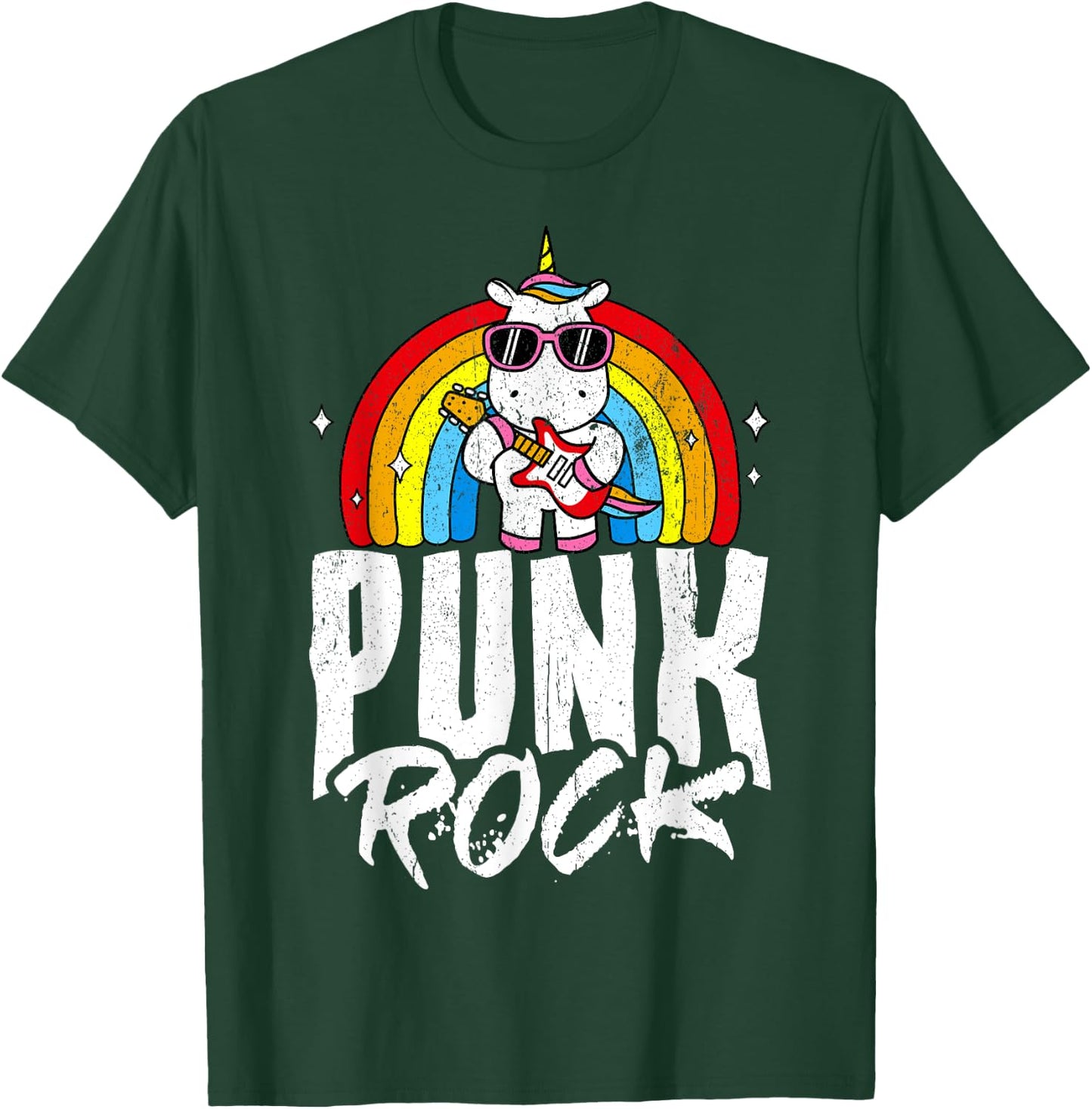 Punk Rock Unicorn Rock Fan Rainbow Musician T-Shirt - T-Shirt | Forest