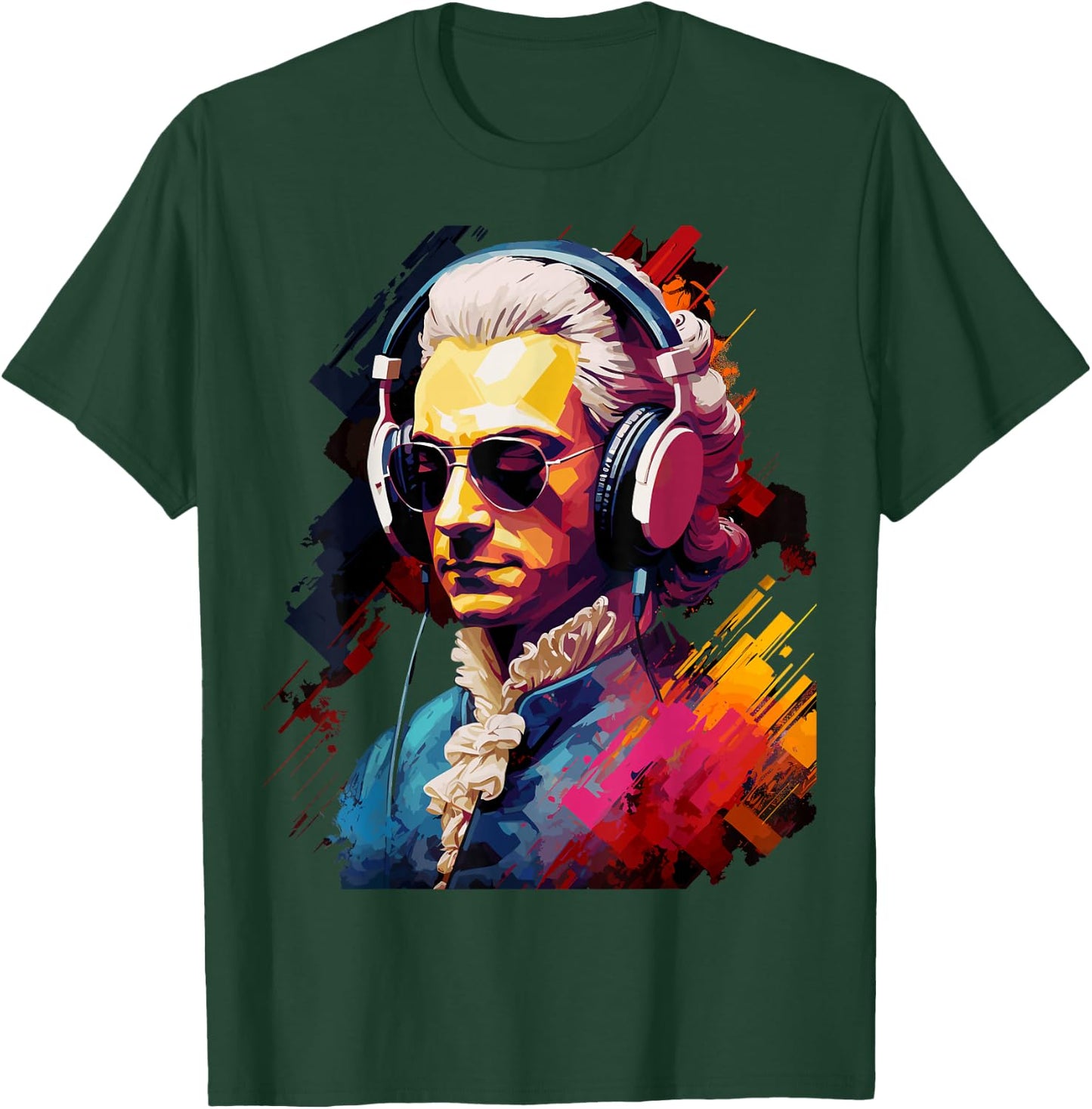 Colorful Mozart With Headphones - Classic Music Themed T-Shirt - T-Shirt | Forest