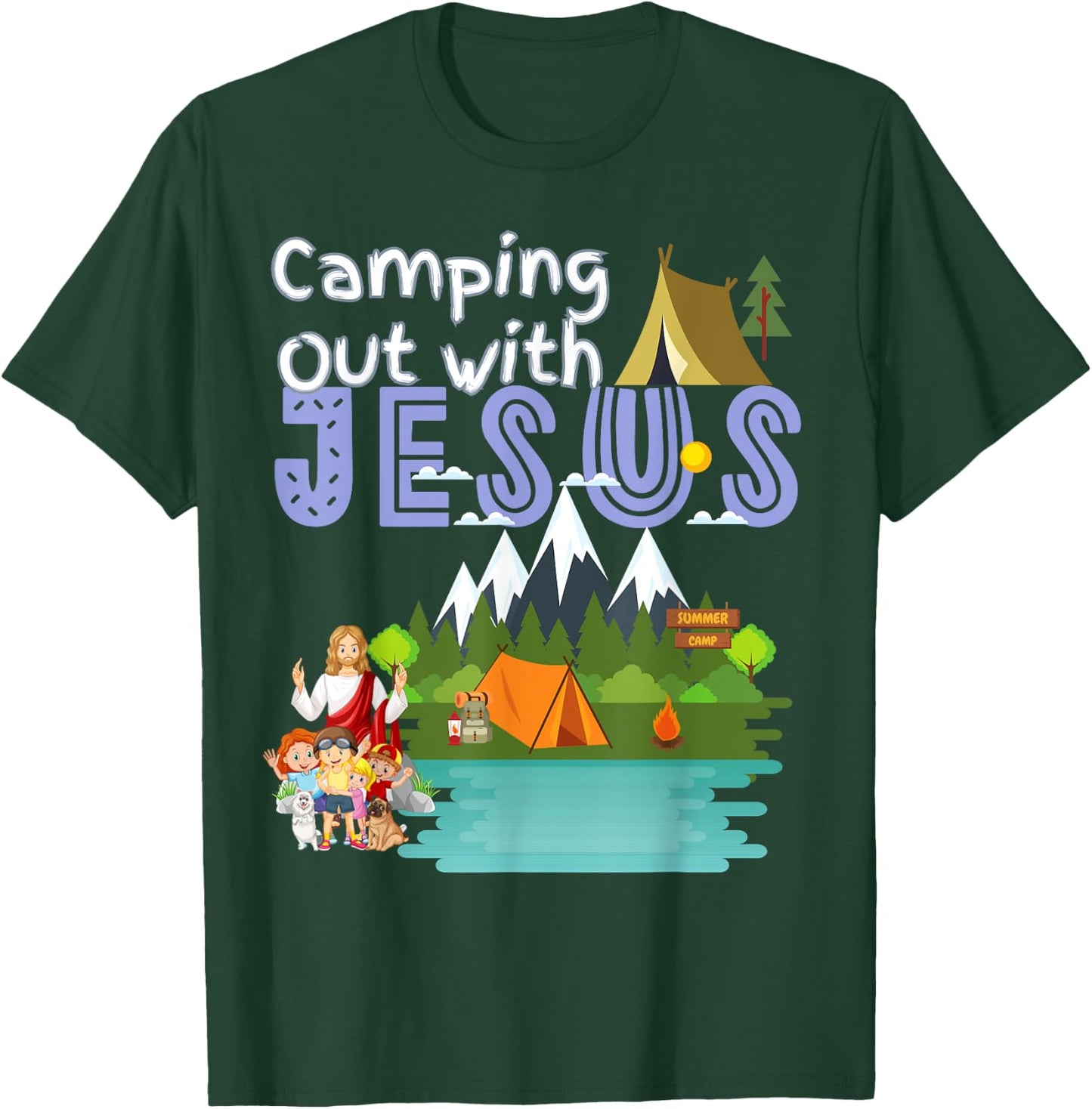 Camping Out With Jesus Summer Camp VBS Christian Kids T-Shirt - T-Shirt | Forest