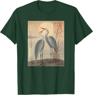 Cranes of Tradition Ukiyo-e Japanese T-Shirt - T-Shirt | Forest