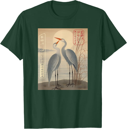 Cranes of Tradition Ukiyo-e Japanese T-Shirt - T-Shirt | Forest