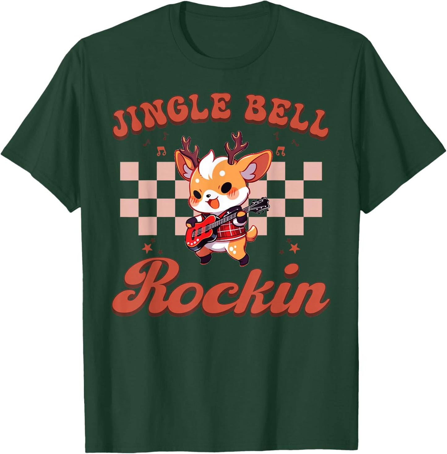 Jingle Bell Rocking Christmas Reindeer Rock n Roll Guitar T-Shirt - T-Shirt | Forest