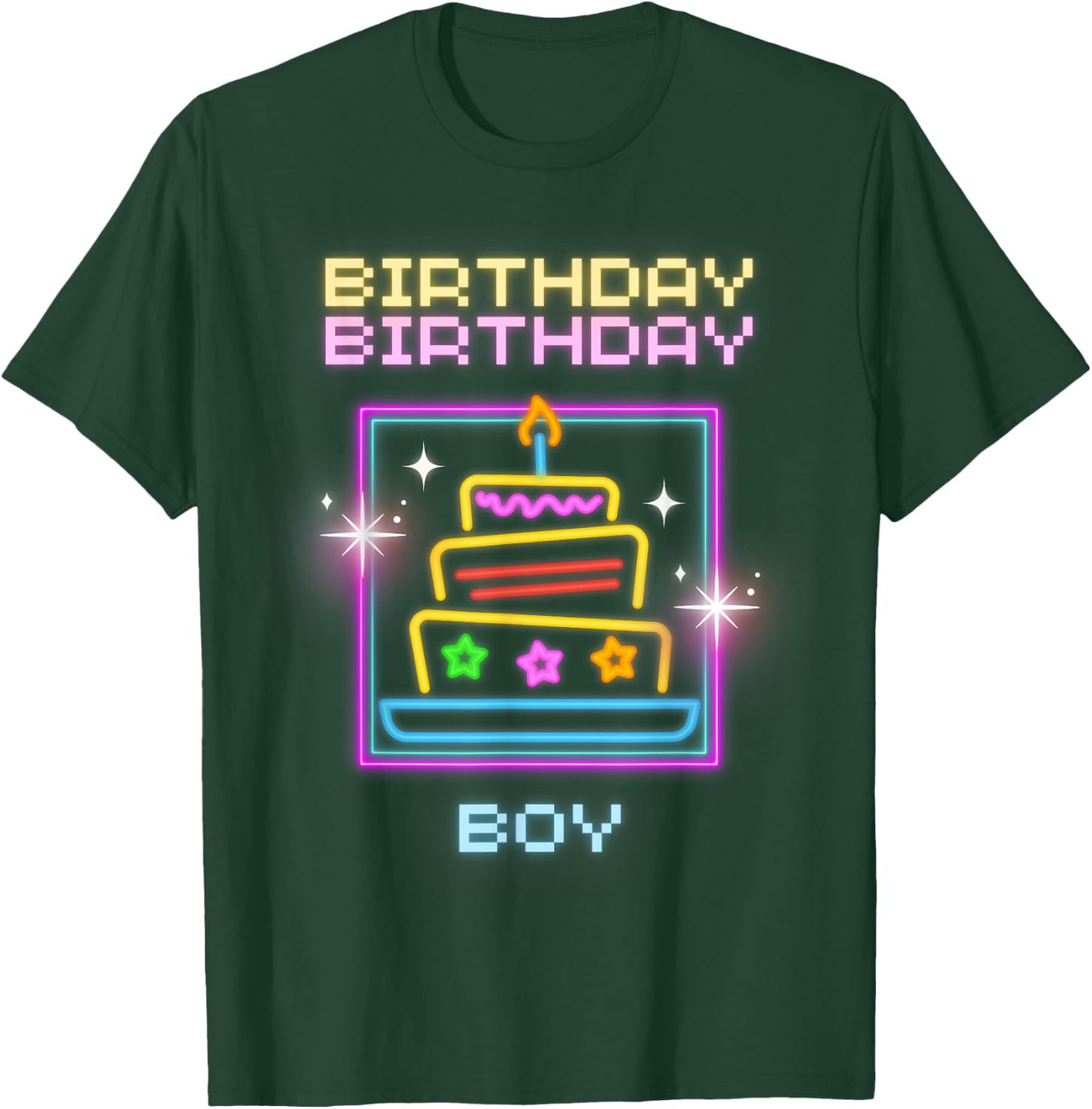 Birthday Boy with Neon Cake T-Shirt - T-Shirt | Forest