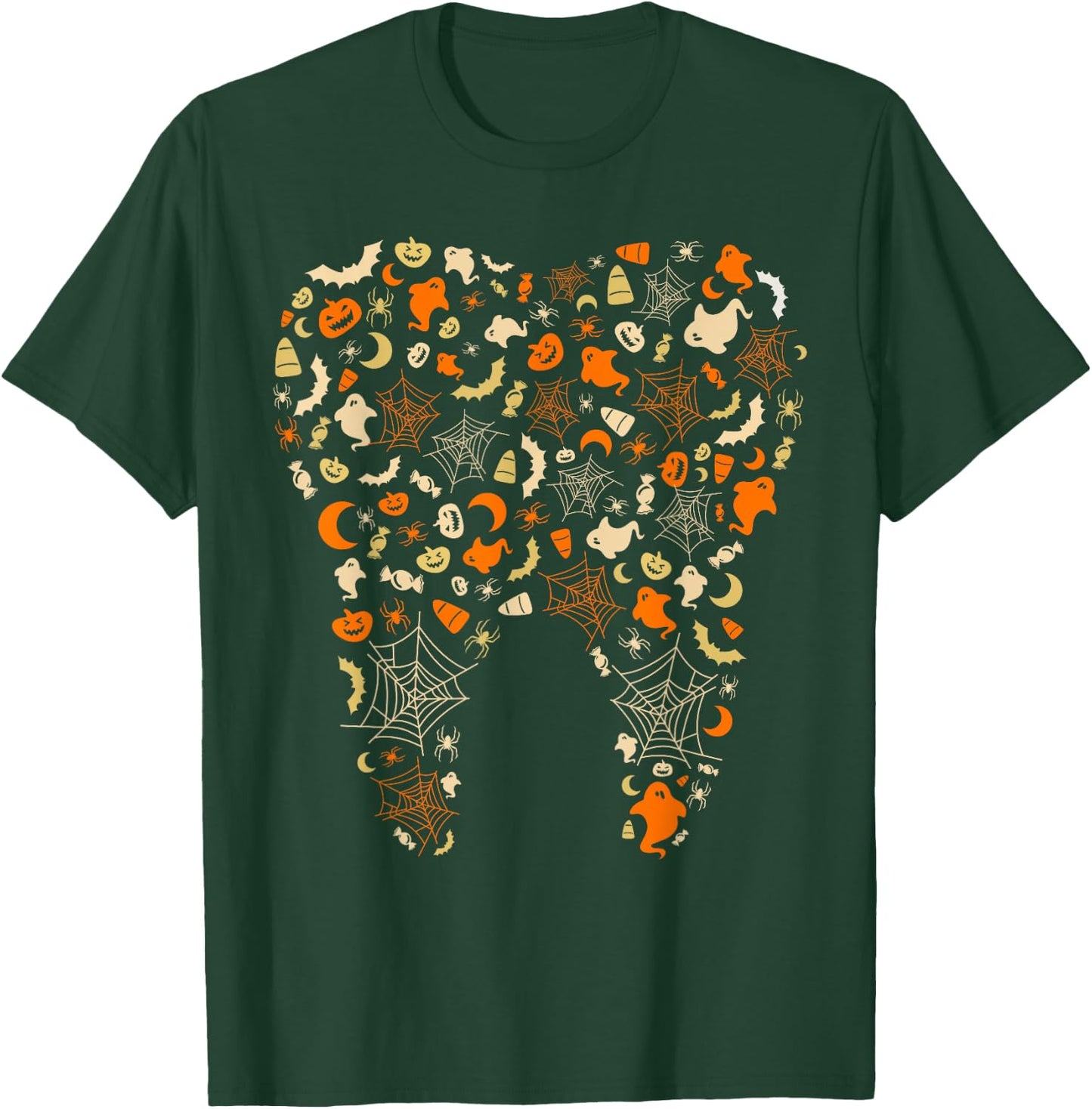 Ghosts & Pumpkins Spider Webs Tooth Dental Squad Halloween T-Shirt - T-Shirt | Forest