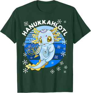 Axolotl Hanukkah With Dreidel Menorah Men Women Kids T-Shirt - T-Shirt | Forest