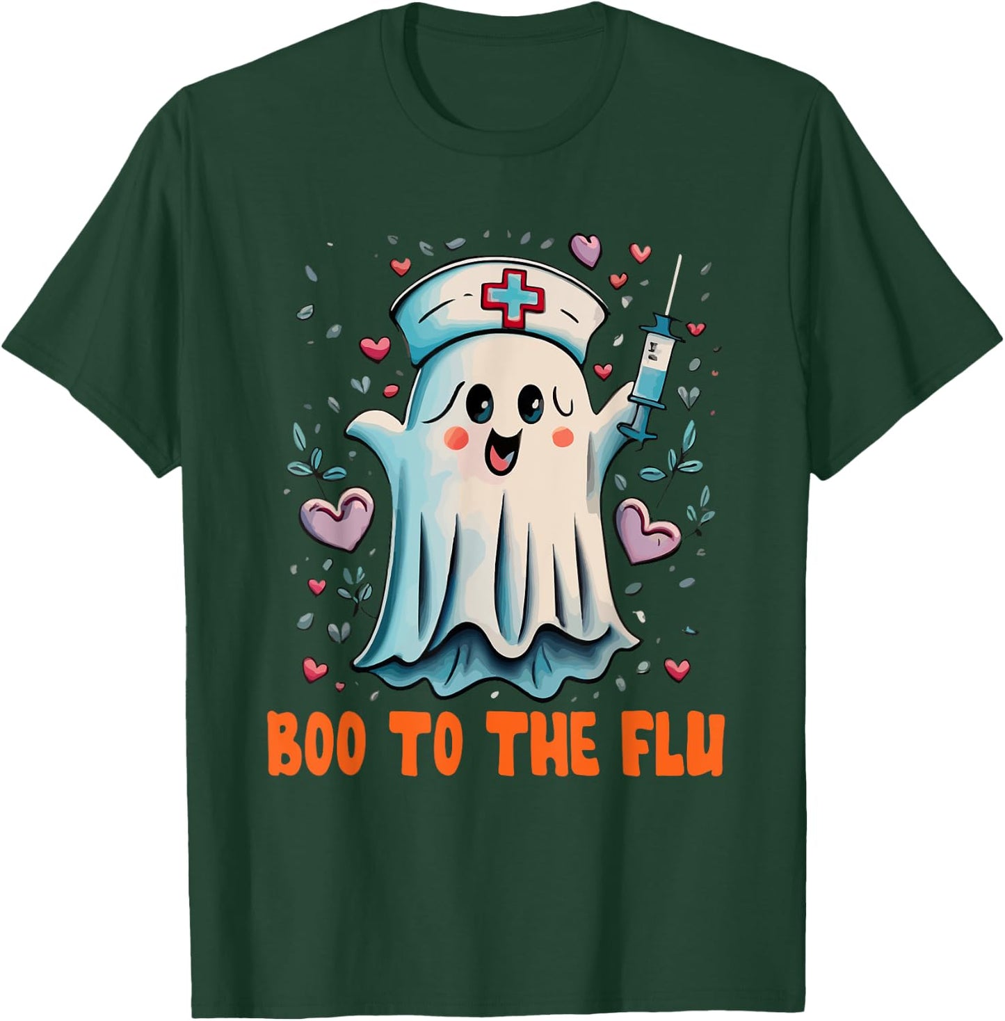 Boo To Flu Ghost Retro Halloween T-Shirt - T-Shirt | Forest