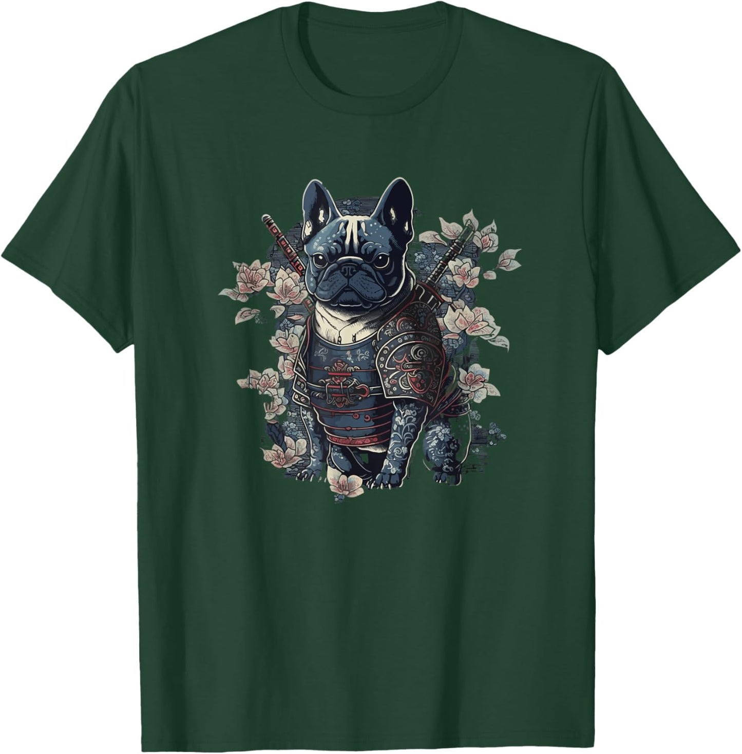 Japanese Samurai Frenchie French Bulldog, Vintage Ninja T-Shirt - T-Shirt | Forest